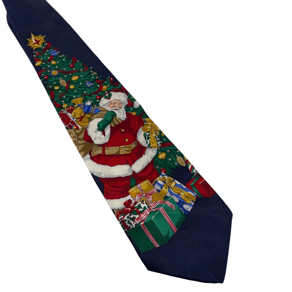Vintage Jingle Bells Santa Claus Christmas Tree 100% Silk Novelty Tie USA